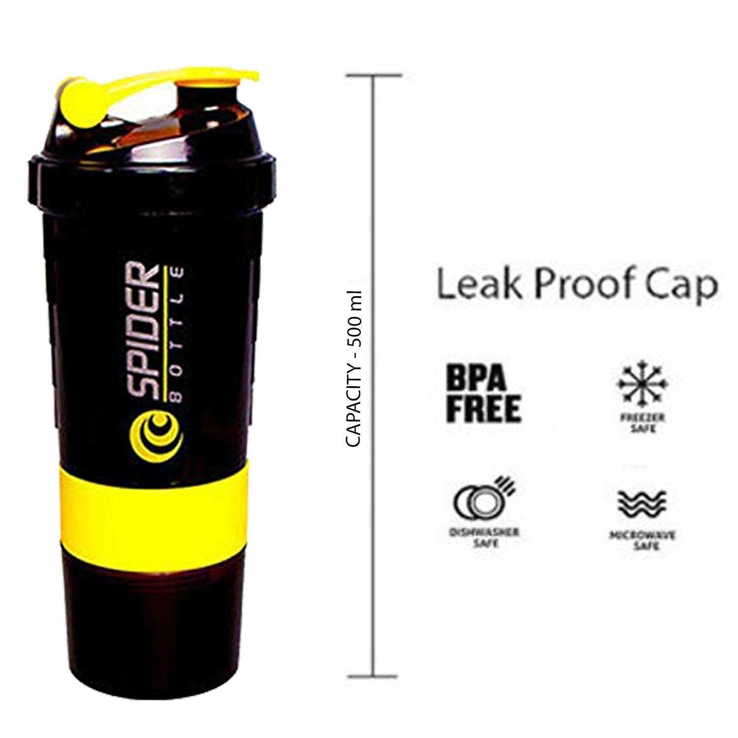 DOVEAZ Spider Shaker | Spider Protein Shaker | Spider Shaker Bottle | Gym Shaker | Cyclone Shaker | Protein Shaker | Gym Protein Shaker | Gym Bottle | Bpa Free Shaker | Shaker 500ml (Yellow) 5