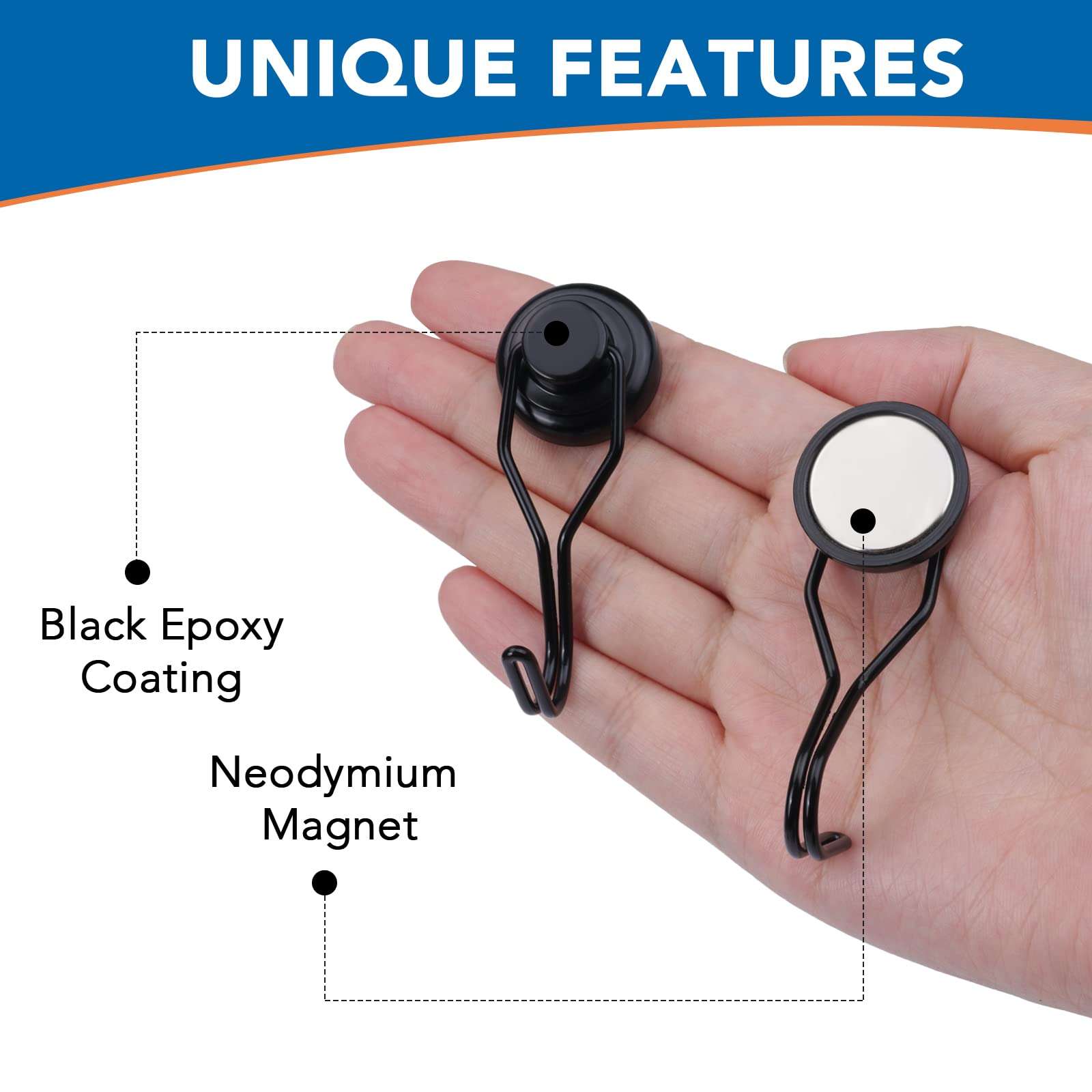 HASTHIP® Magnetic Hooks Heavy Duty, Strong Swivel Magnet Hooks for Multi-Purpose Hanging, 48 lbs Black Magnetic Hooks for Grill, Clothes, Refrigerator, Classroom, Kitchen - Pack of 8 4