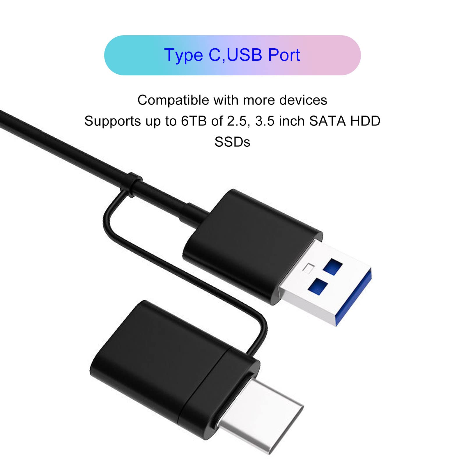 Hard Drive Adapter SSD Cable,5Gbps USB Type C 3.0 to SATA Desktop Computer Adapter Cord,for 2.5 3.5 Inch SSD HDD Game Console PC Laptop,for PS4 for Xbox for Windows 10/8.1/8/7/Vista/XP,for OS X 5