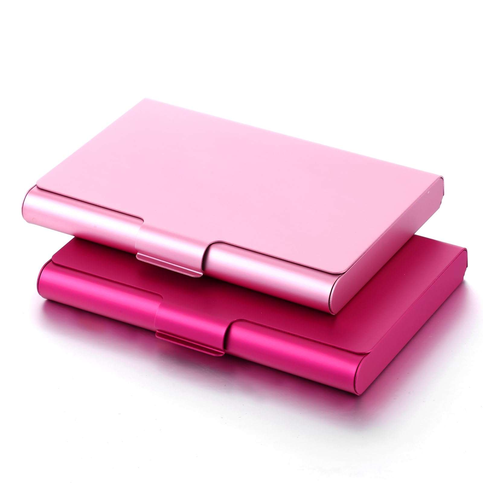 2 Pack Business Card Holder Case, Aluminum Alloy Metal Business Card Case, Slim Flip Cover Professional Name Credit Cards Holder Purse Wallet Pocket Accessory​ for Men and Women (Pink Rose Red) 1