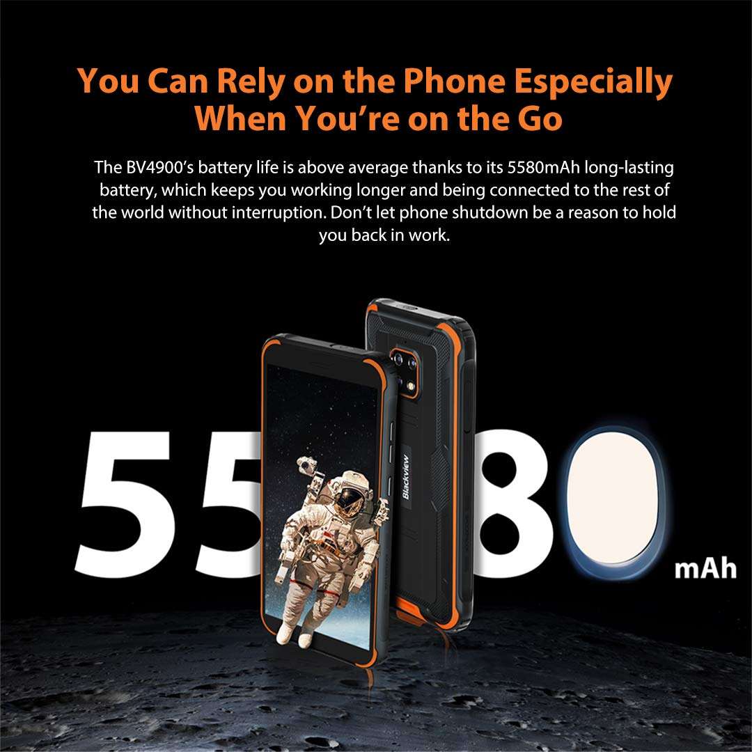 Blackview Rugged Cell Phone Unlocked 4900, 5.7 Inch Screen, 5580mAh Battery, 3GB+32GB (SD 128GB), Android 10 IP68 Waterproof Shockproof Smartphone, 5MP+8MP Waterproof Camera,Dual SIM 4G,OTG,NFC,GPS 5