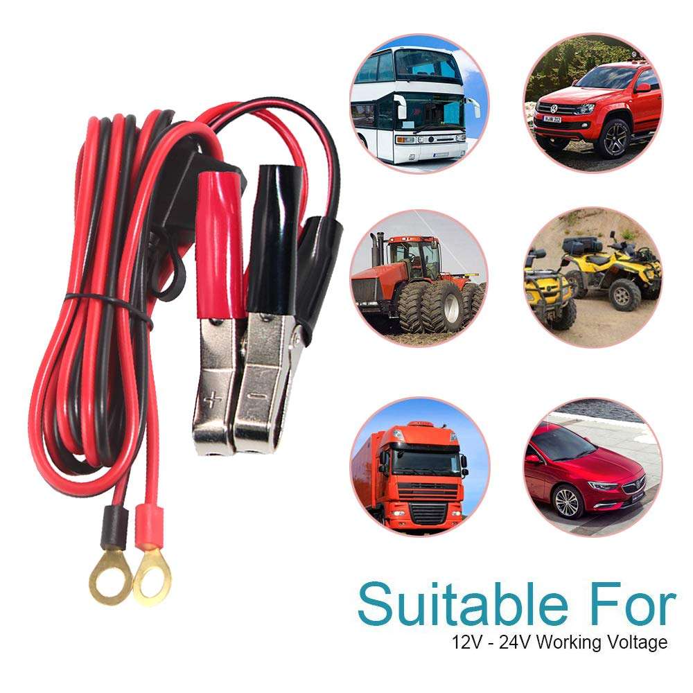 KUNCAN Battery Alligator Clips to O Ring Terminal Harness Wire 2 Pin Lug Cable (6ft) 3