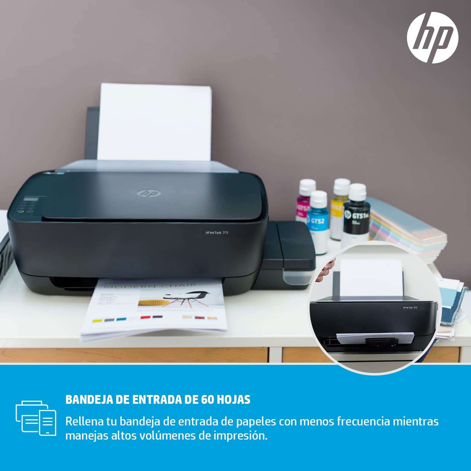 HP Ink Tank 315 Printer, All-in-One, Print, Copy, Scan, Hi-Speed USB 2.0, Up to 8/5 ppm (Black/Color), 60-Sheet Input Tray, 25-Sheet Output Tray, 1000-page Duty Cycle, Color, Z4B04A 6