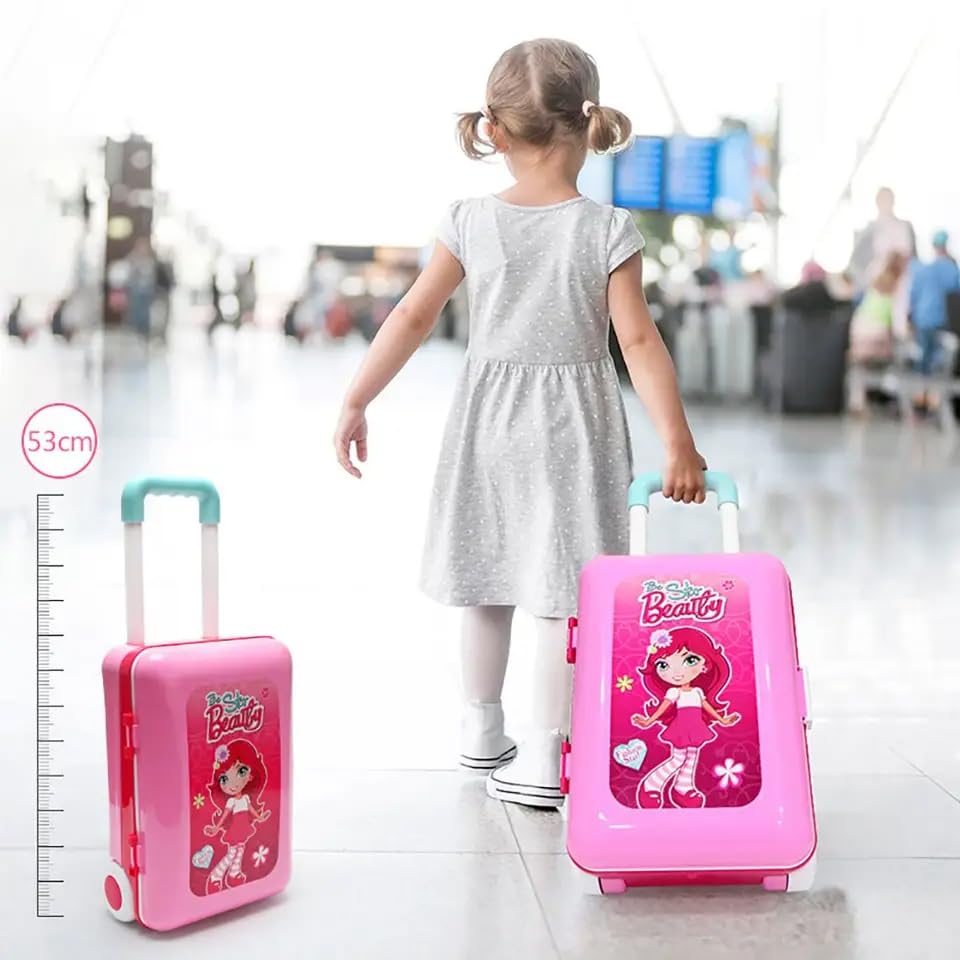 Royaldeals Toys Beauty Royaldealseup Kit for Doll Girls Cosmetic Set 2 in 1 Vanity Table Portable Royaldeals Pretend Play Set Toy with Royaldealse up Accessories for Kids Plastic (Pink) 21 Pieces 6