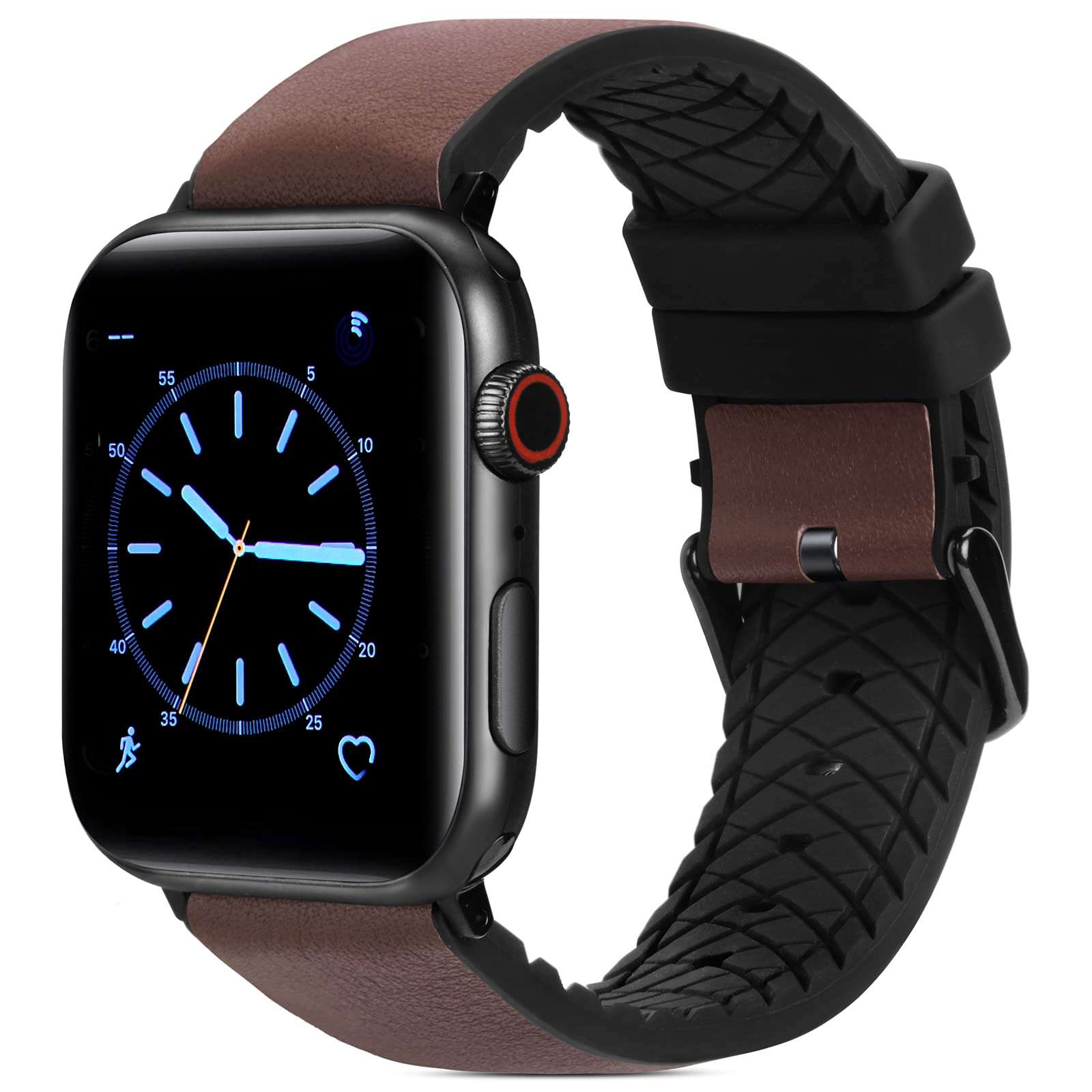 FITWORTH High End Hybrid Band Compatible with Apple Watch Band 42mm 44mm, Silicone + Genuine Leather, Simple, Neat & Sweat Resistant, Suit for Men's Business Casual & Light Sports (Chocolate, 42/44) 1