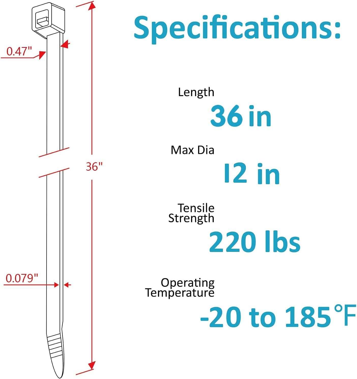Black Zip Ties Heavy Duty, 35 Inch Extra Long 220 lbs Tensile Strength Large Cable Ties Wire Ties Heavy Duty Plastic Tie Wraps Big Size UV Resistant Zipties for Indoor and Outdoor Use 20Pcs 3