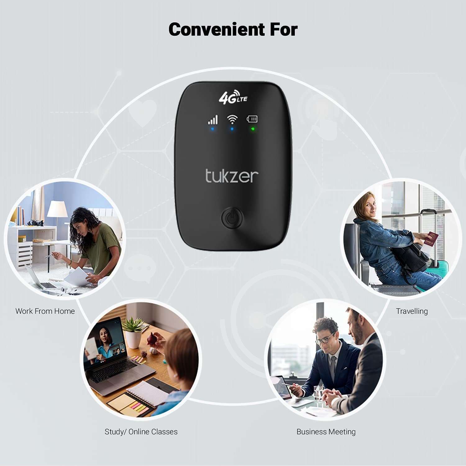 Tukzer 4G LTE Wireless Dongle (v4.0 Version) with All SIM Network Support | Plug & Play Data Card with up to 150Mbps Speed WiFi Hotspot | 2100mAh Rechargeable Battery| SIM Adapter Included (Black) 4