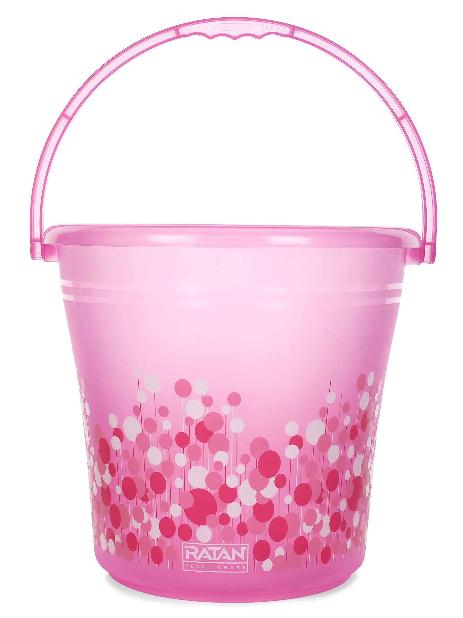 Ratan Plastics 5 Pieces Bathroom Set 1 Frosty Bucket 16L + 1 Frosty Bucket 20L + 1 Frosty Mug 1000ml + 1 Frosty Mug 1500ml + 1 Nova Patla 107 Bubble Print - Pink, Standard (ECCPL980046-001) 4