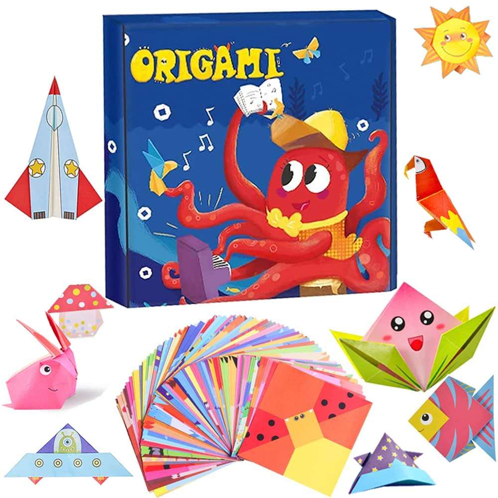 JELLYBABY 100 Pieces 50 Projects DIY Kit for Kids, 3D Origami Kit with Origami Book, Paper Size:7 in /18CM *7 in /18CM, Art Activity, Craft Materials, Birthday Return Gifts for Kid 5-12 Years, 100 Sheets 1