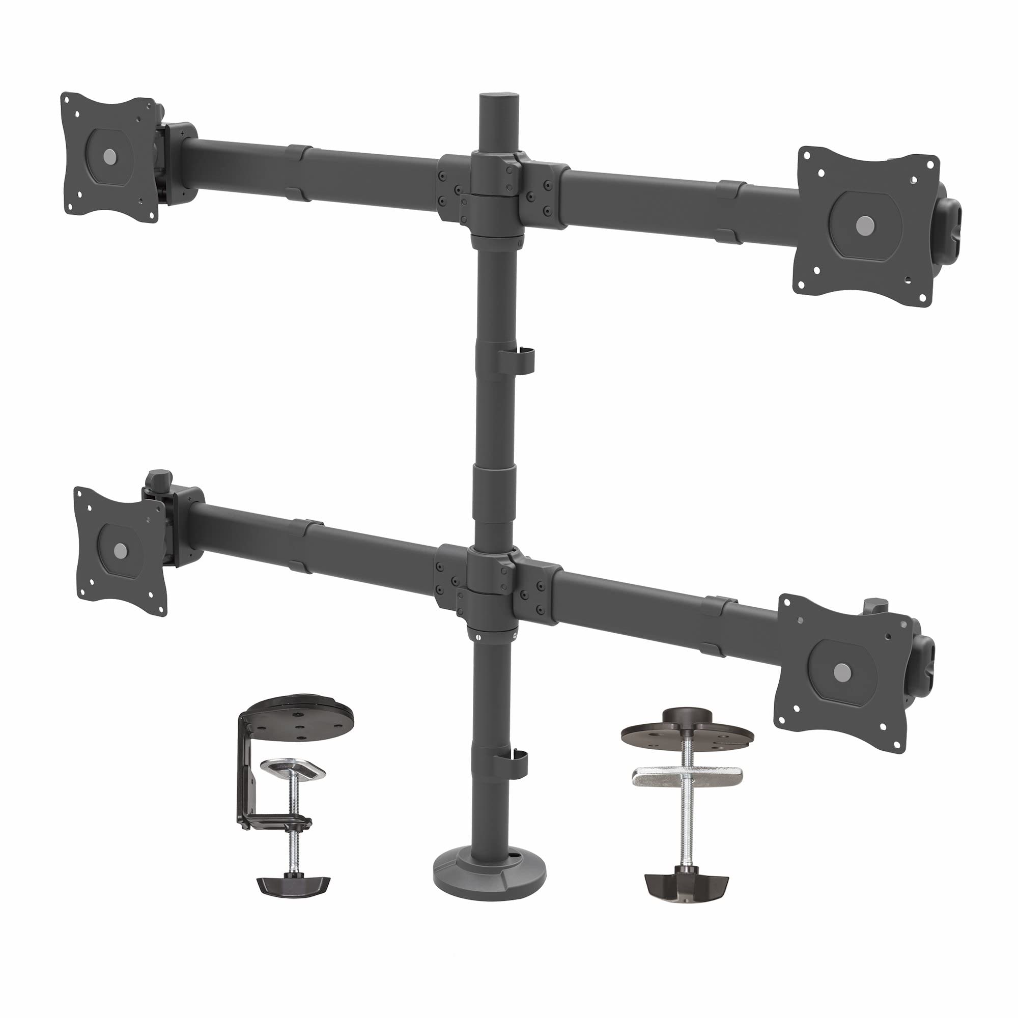 StarTech.com Desk Mount Quad Monitor Arm - Ergonomic VESA 4 Monitor Mount 2x2 up to 27" - Articulating & Height Adjustable Pole Mount - Tilt/Swivel/Rotate LCD/LED Screen - Clamp/Grommet (ARMQUAD) 1