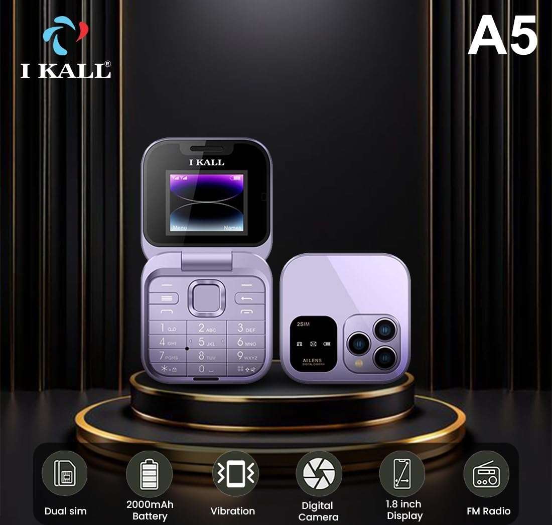 IKALL A5 Flip Keypad Mobile Phone, 1.8" Display, 2000mAh Battery, FM Radio, MP3 Player, King Voice, Call & SMS Indicator Light – Purple 3