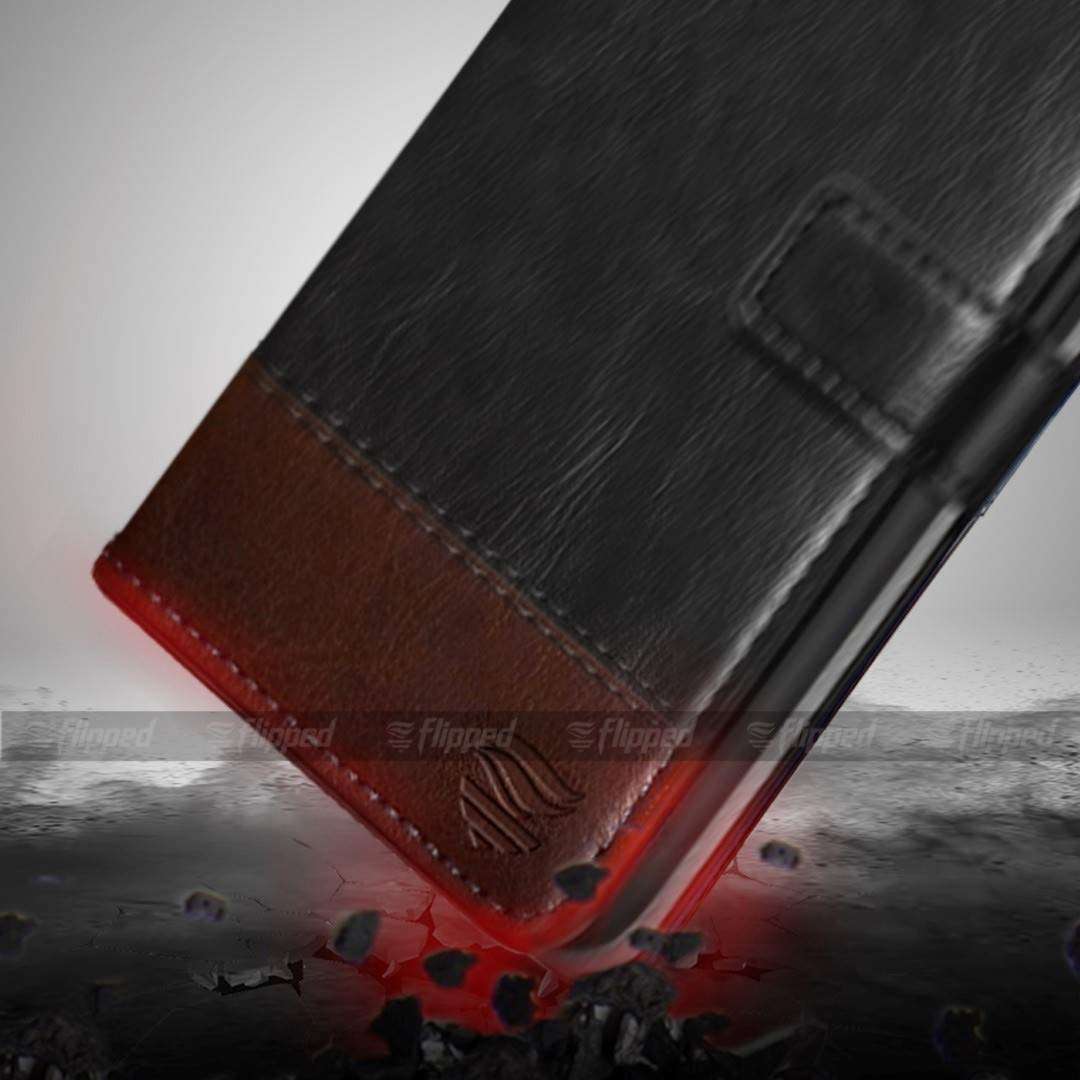 FLIPPED Vegan Leather Flip Case Back Cover for Xiaomi Mi Redmi Note 10 Lite | Note 9 Pro | Note 9 Pro Max | Poco M2 Pro (Flexible, Shock Proof | Hand Stitched Leather Finish | Card Pockets Wallet & Stand | Black with Brown) 5