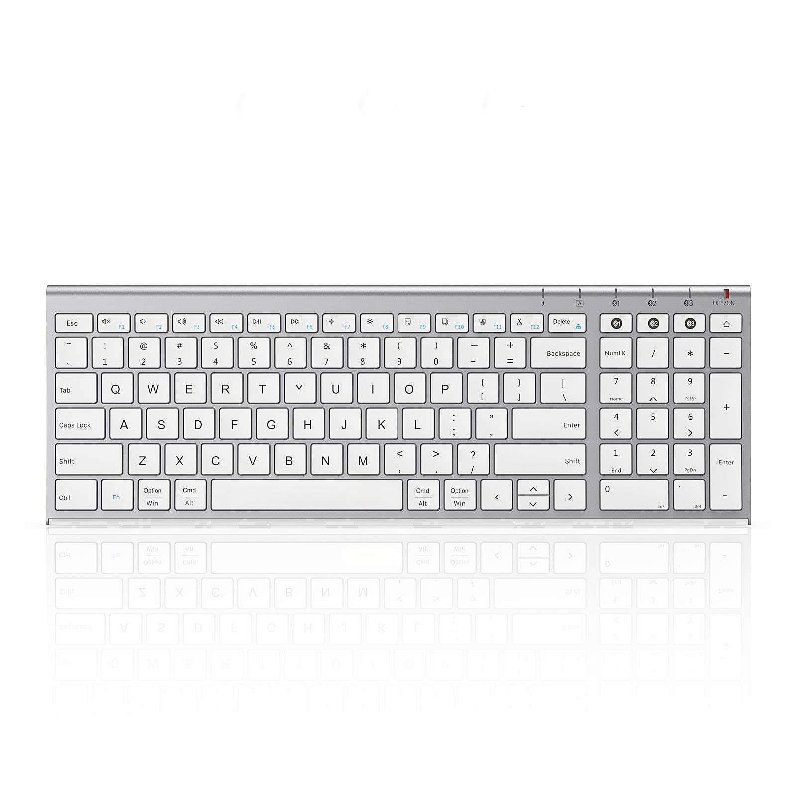 Nasuque Bluetooth Keyboard for Mac OS, Wireless Rechargeable Slim Multi-Device mac Keyboard with Number Pad Compatible for MacBook Pro/Air, iMac, iPhone, iPad Pro/Air/Mini - Silver 1