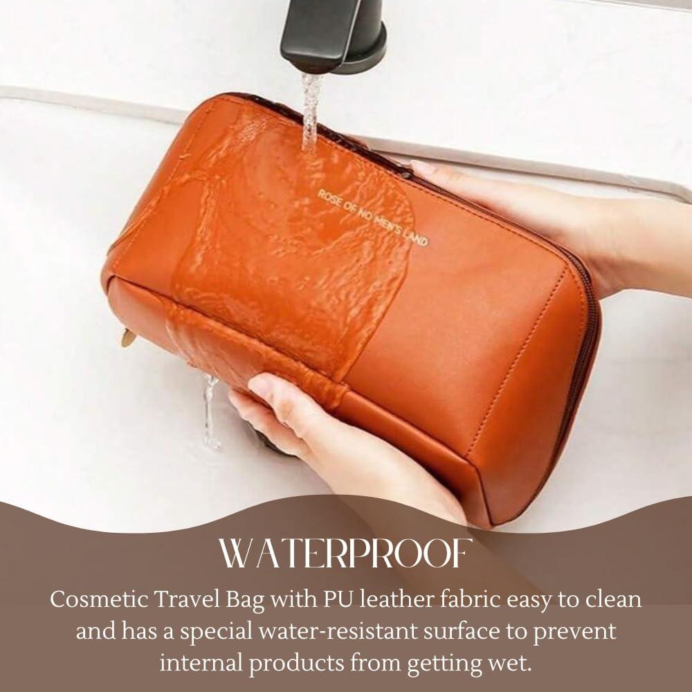 Sprqcart Large Capacity Travel Cosmetic Bag With Handle And Divider - Multifunctional Makeup Bag For Easy Access, Waterproof- (-Brown), 10 Cms 6