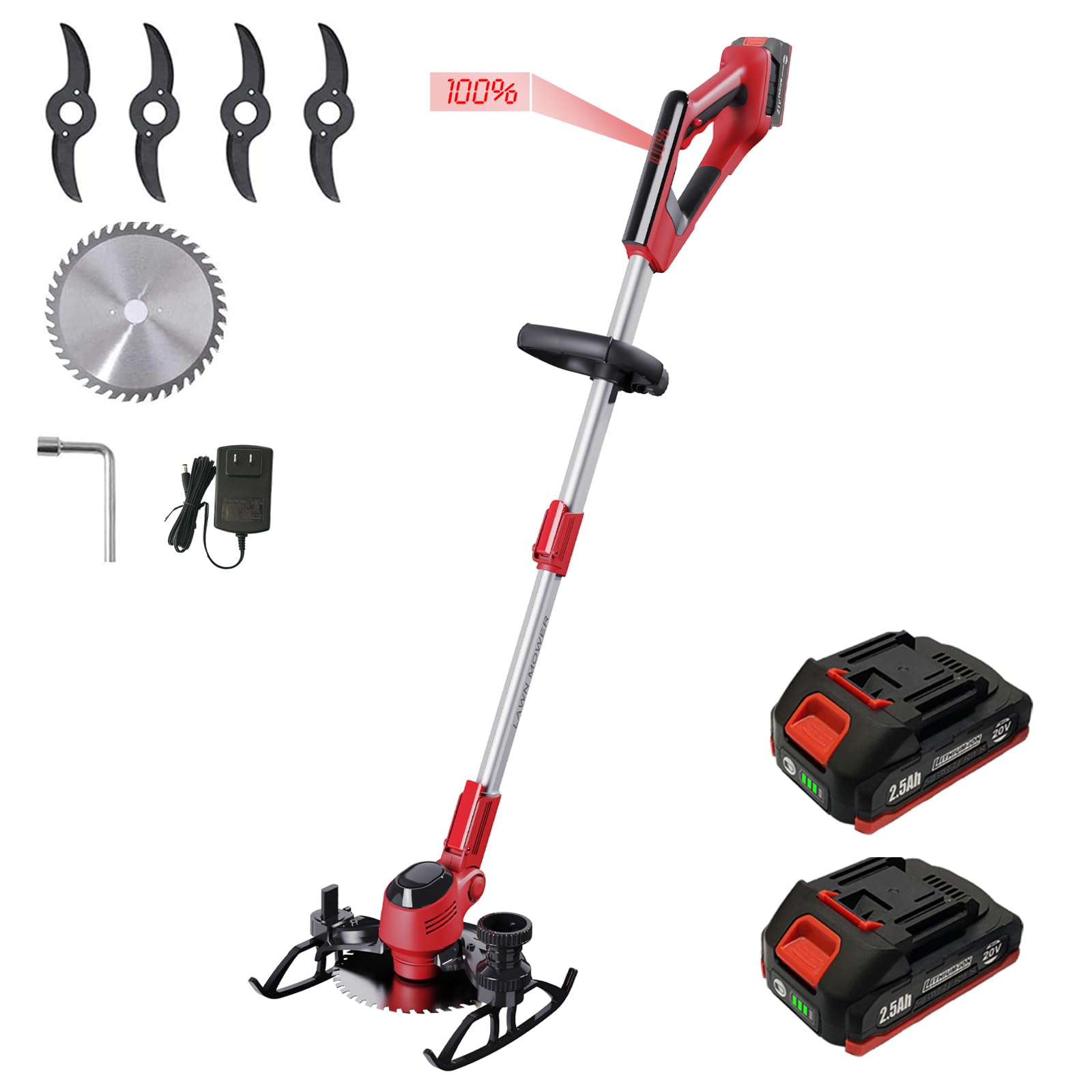 Korunria Brushless Cordless Weed Wacker & Edger & Lawn Mower with 2.5Ah Battery, Running Time 50~75 Mins Charger Included (Two 2.5AH Batteries) 1