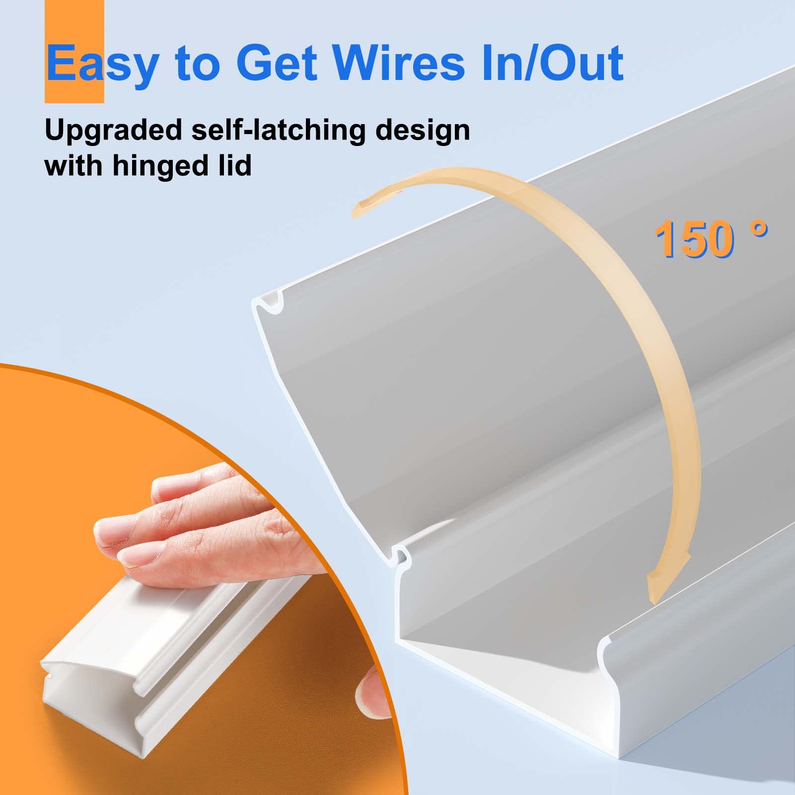 125in Cord Hider - Yecaye Self-Latching Cord Cover - TV Wire Hider on Wall - Snap-on Design Cable Raceway - Easy Install Cable Concealer Cord Management Home Office - 8X L15.7in W0.95in H0.55in 2