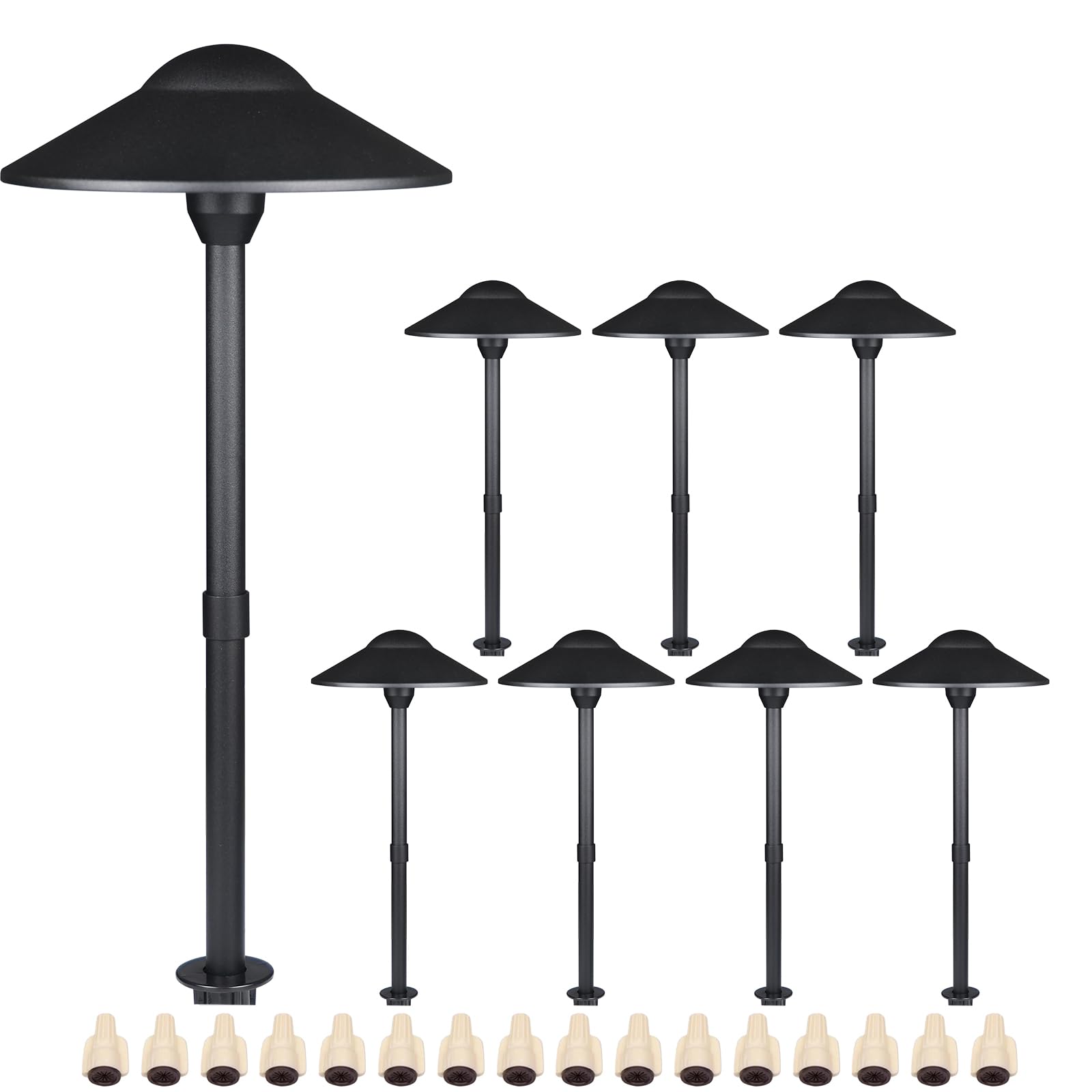 Lumina Lighting® Low Voltage Landscape Lighting Cast-Aluminum Path and Area Light Warm White 3W G4 LED Bulb and ABS Ground Stake Included for Yard Walkway Lawn PAL0108-BKLED8 (Black,8-Pack)