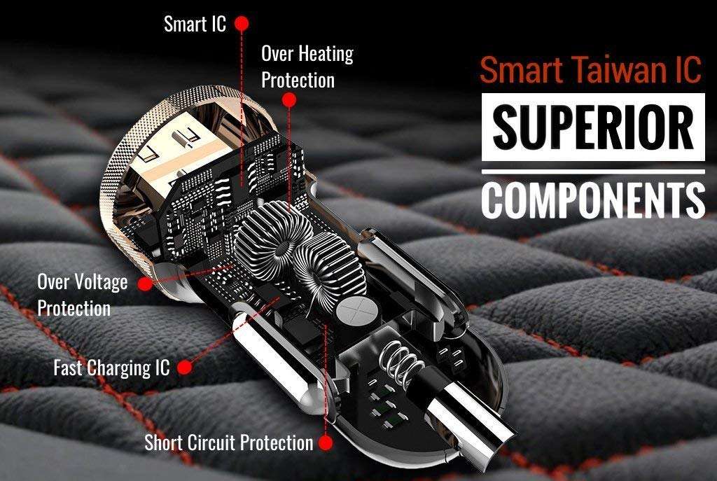 3.1a Dual Port car Charger for Vivo V3 car Charger | high Speed Rapid Fast Turbo Metal Android & Tablets car Mobile Charger with Micro USB Cable (Random colorKD 1:)- KN 1, Black 4