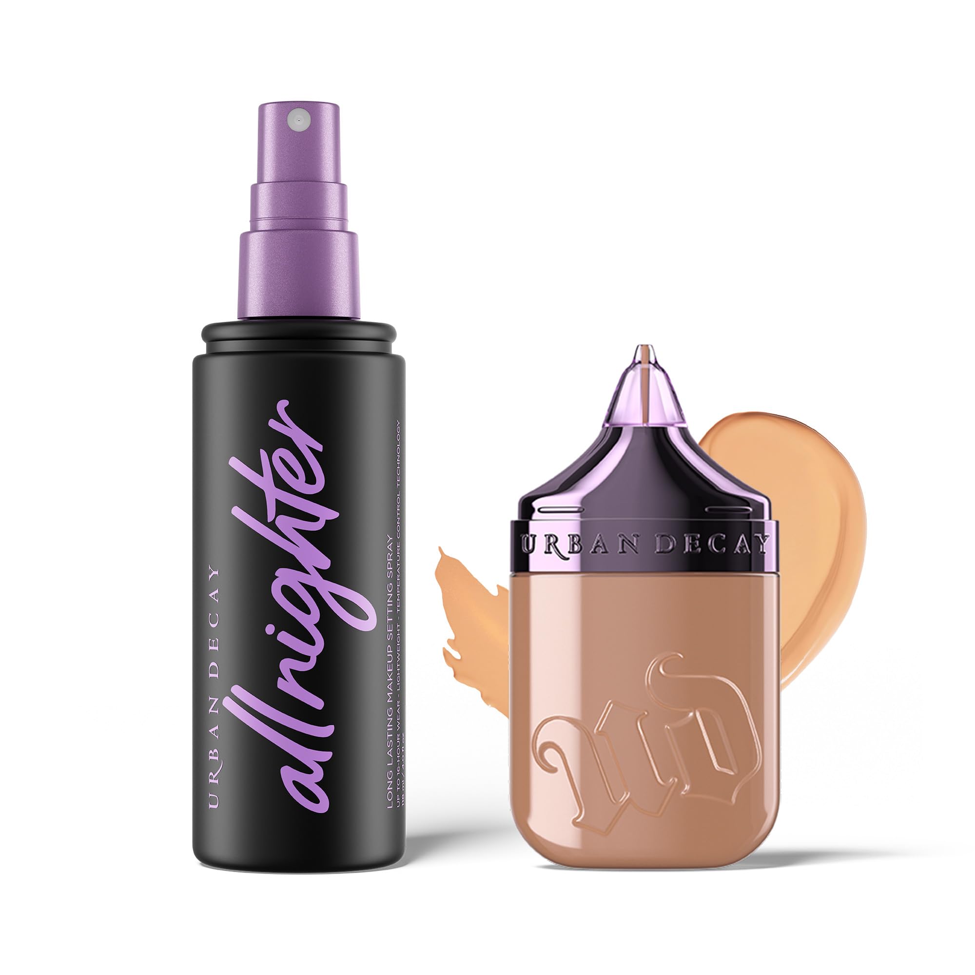 Urban Decay Waterproof Natural Matte Foundation & Setting Spray Bundle - Face Bond Foundation (15 Light Medium Warm) Medium Coverage - All Nighter Waterproof Setting Spray (4 Fl Oz) Smudge-Proof Wear