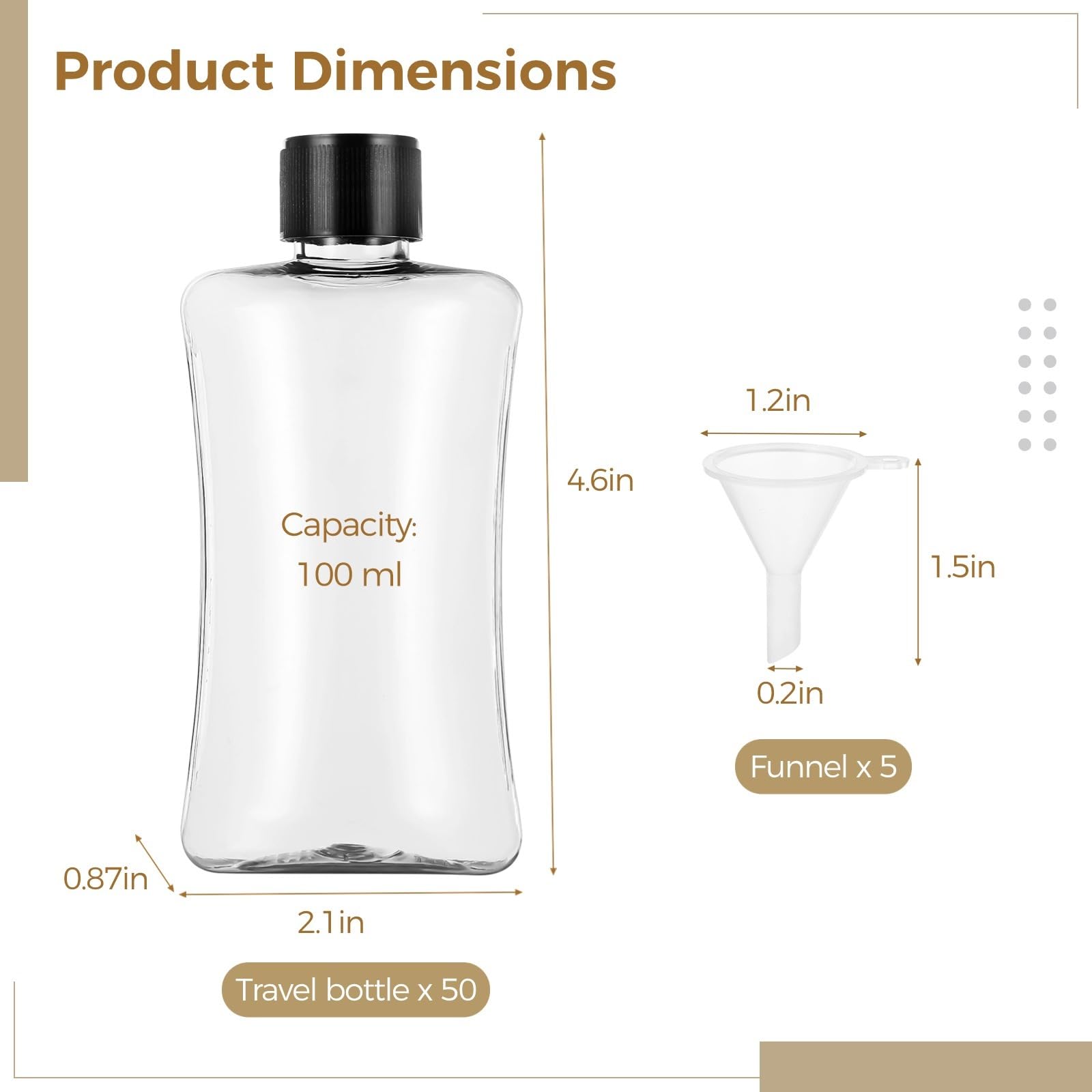 100Ml Clear Plastic Travel Size Containers With Flip Cap, 50 Pcs Leak Proof Squeeze Bottles Refillable Empty Cosmetic Containers Liquid Shampoo For Lotion Portable 5