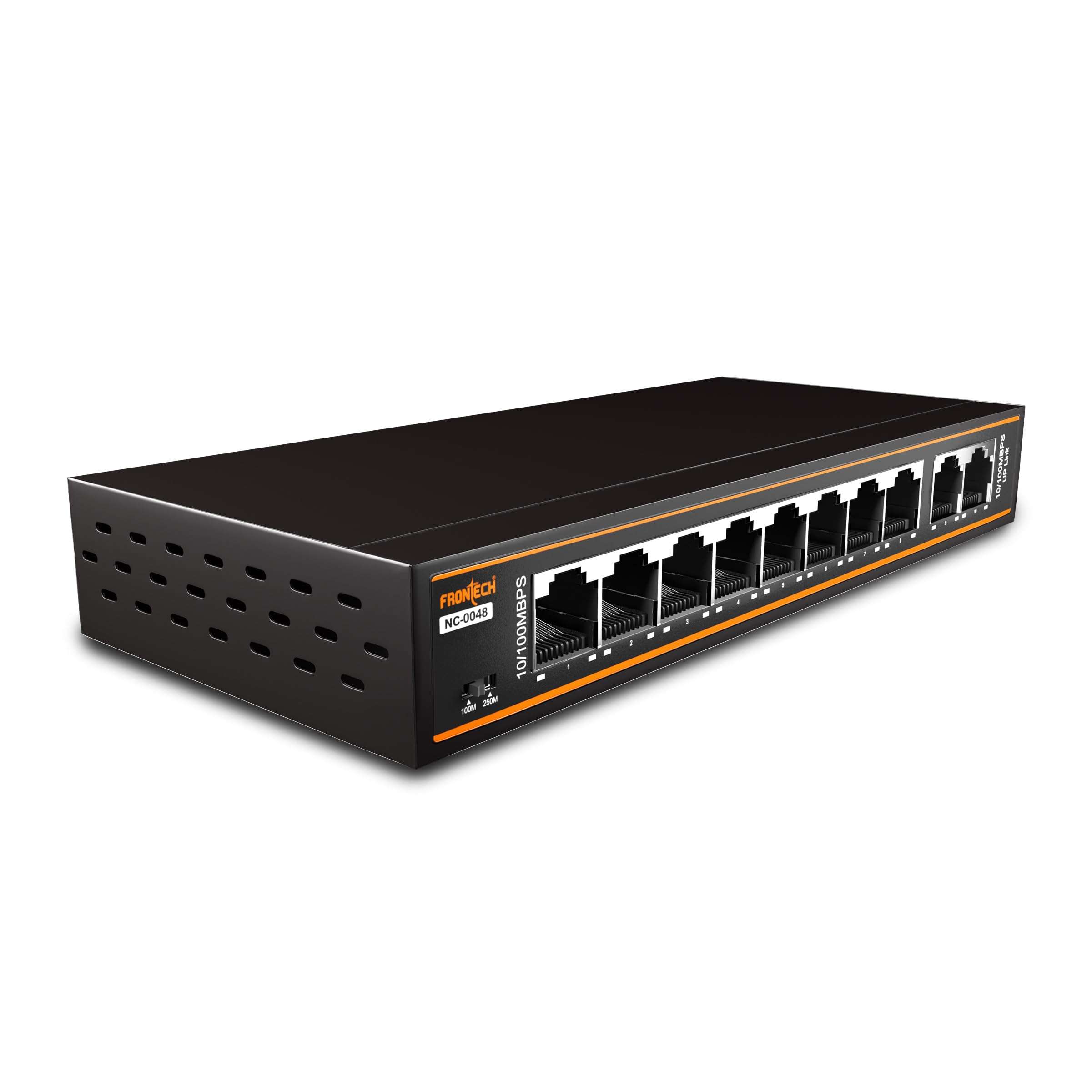 Frontech 8 Port PoE+ Switch with 2 Uplink Ports, 120W PoE Budget, Fast Transmission, Plug & Play, Wall Mount, 2-Year Warranty (NC-0048) 1