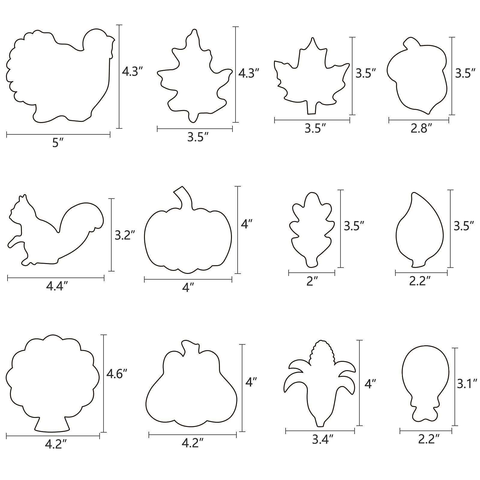 8PCS Large Fall Thanksgiving Cookie Cutter Set - Turkey, Pumpkin, Maple/Oak/Teardrop Leaf, Squirrel and Acorn 4