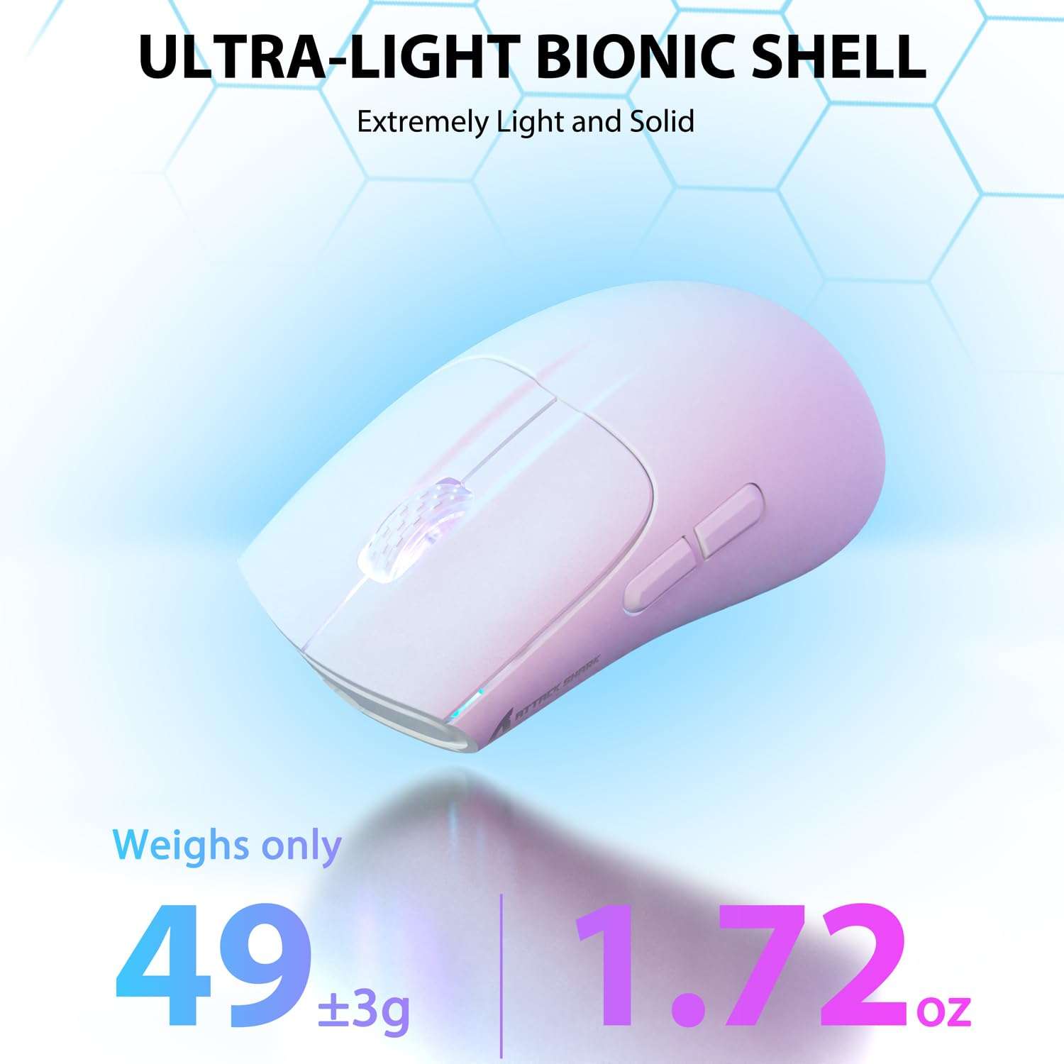 ATTACK SHARK X5 Wireless Gaming Mouse with Tri-Modes BT 5.1/2.4Ghz/USB-C,Lightweight 49g,PAW3212 Optical Sensor,Rechargeable Battery,RGB LED Honeycomb Mice for PC Games-White 4