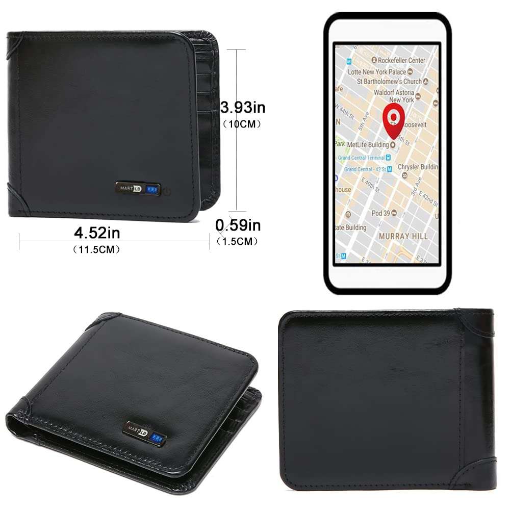 Anti-Lost Wallet Bluetooth Tracker, Position Record (Via Phone GPS), Bifold Cowhide Leather Men Wallets 6