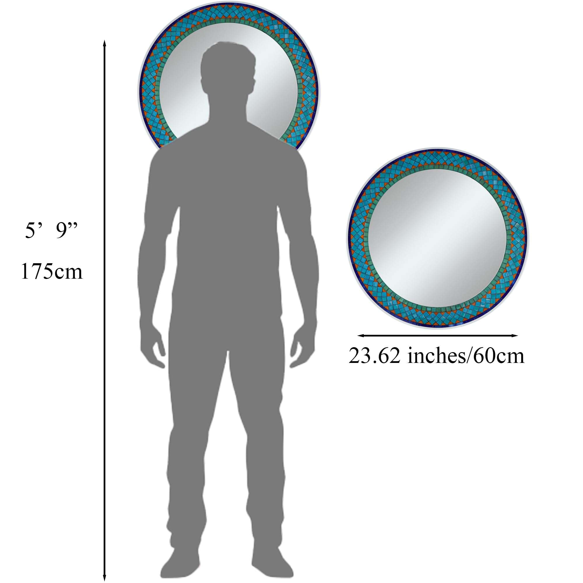 Guten Machten 24'' Mosaic Mirror Round Wall Decor Handmade Turquiose Green Bathroom Living Room MIR008 5