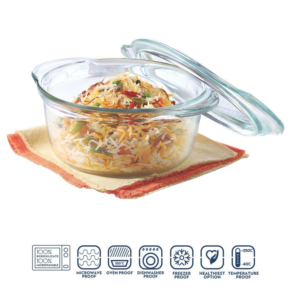 Borosil Glass Casserole Deep Round - Oven And Microwave Safe Serving Bowl With Glass Lid, 2.5L & Borosil Glass Mixing & Serving Bowl, Microwave Safe Bowl, 3.5 L, Borosilicate Glass, Clear 4