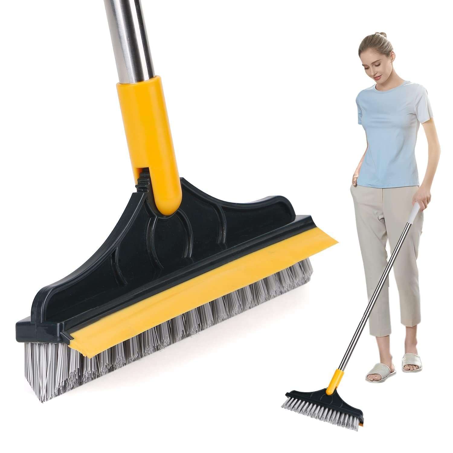 Claiez Bathroom Cleaning Brush with Wiper 2 in 1 Tiles Cleaning Brush Floor Scrub Bathroom Brush with Long Handle 120° Rotate Bathroom Floor Cleaning Brush Home Kitchen Bathroom Cleaning Accessories 1