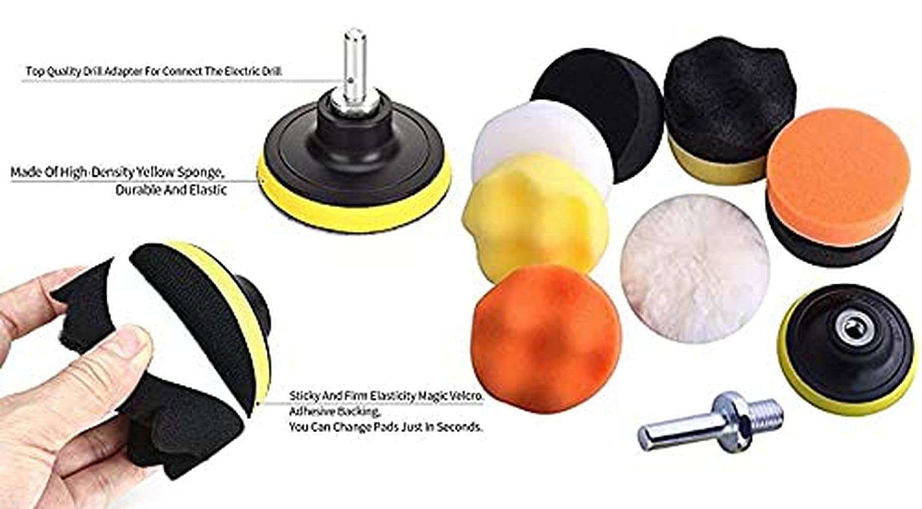 Diy Crafts 12730 10219 80mm Compound Drill Buffing Sponge Pads Kit for Car Sanding, Polishing, Multicolor, 11 Piece 5