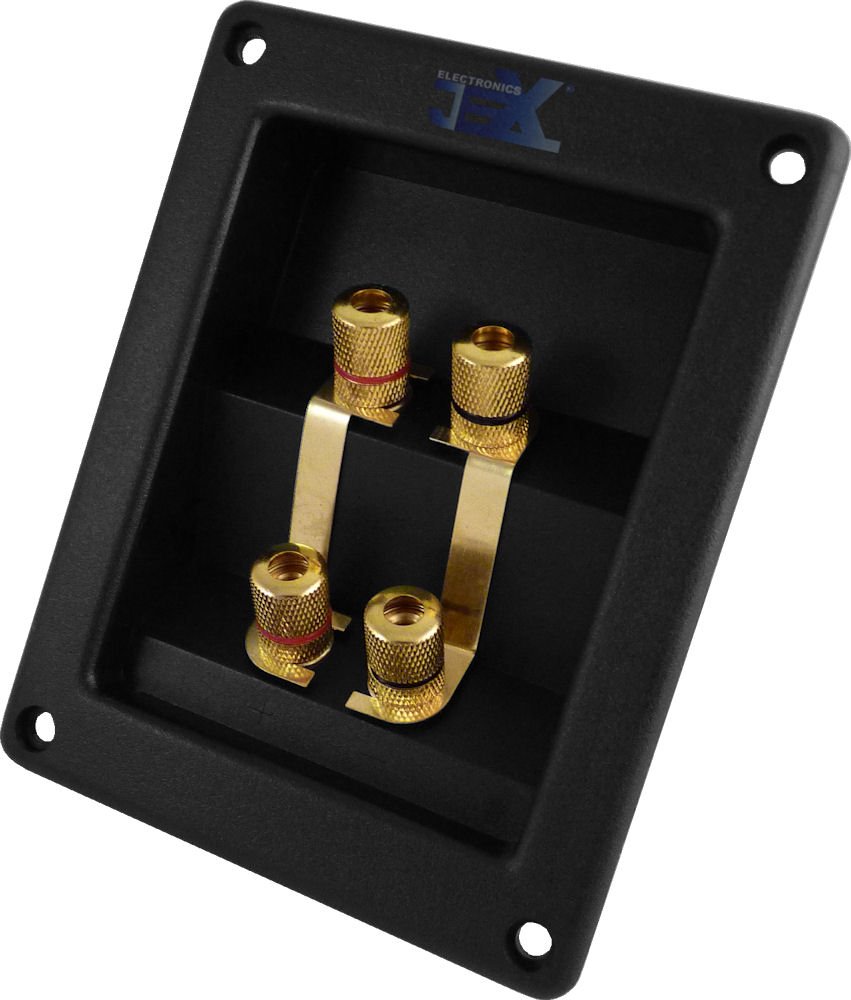 Jex Electronics Square Recessed Twin Speaker Quad 4X Gold Plated Terminal Solid Metal Binding Post Plate for sub-woofer