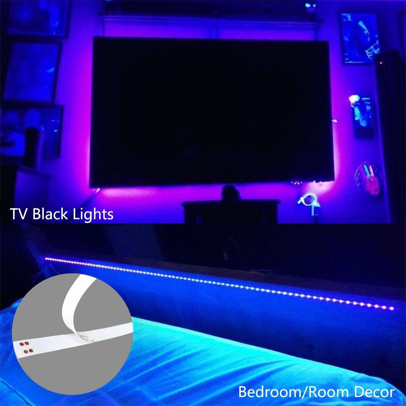 UV Light Strip USB UV Black Light Strip DC5V 390nm-400nm 6.56FT/2M SMD 3528 120LEDs IP65 Waterproof Super Bright LED Strip Lights, for Fluorescent Dance Party Body Paint Stage Lighting (USB+Switch) 4