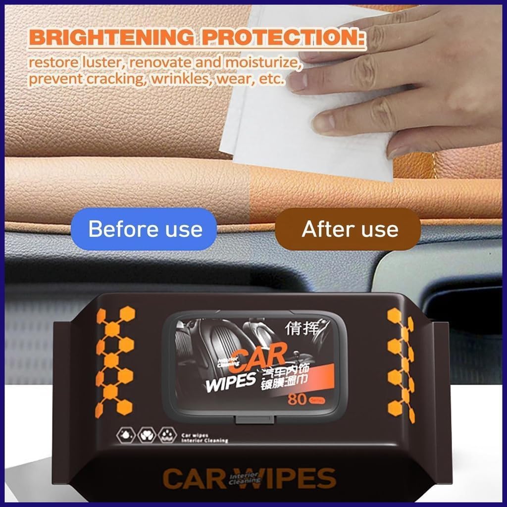 MKgrovv Car Detailing Brushes With Car Cleaning Wet Wipes 80 Pcs Auto Interior Soft Hair Removal Car Cleaning Brush Dust Collectors Curved Design Dirt Dust Clean Tissue Paper for Car 6