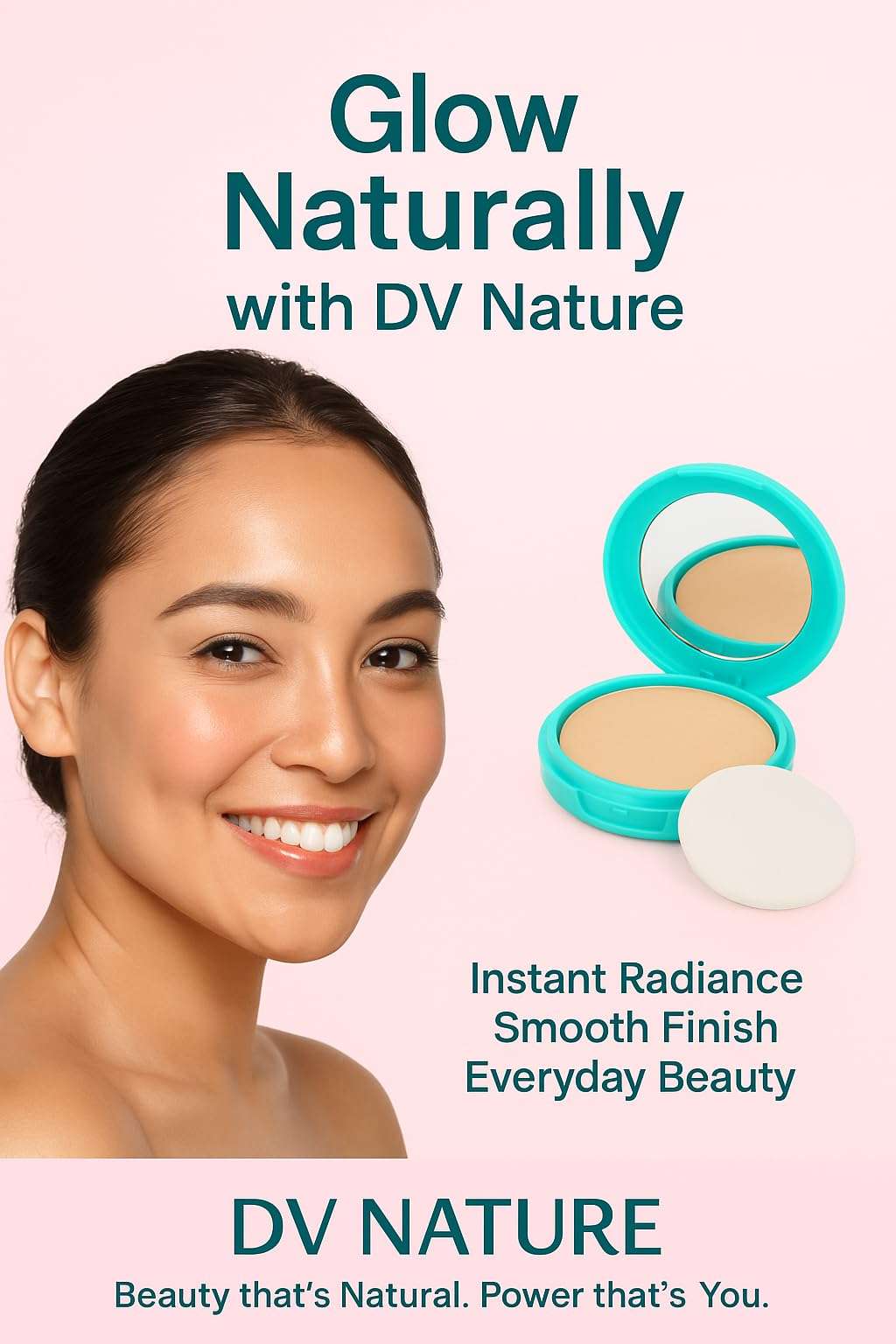 DV Nature New York Powder Foundation, Pressed Powder Compact, Mattifies Skin, Incl. Mirror and Applicator, Fit Me, 330 Toffee 3