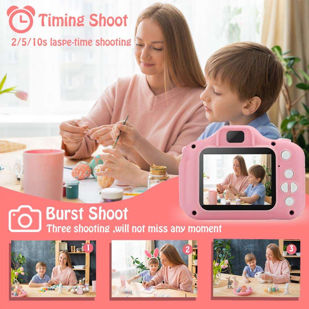 hyleton Digital Camera for Kids, 1080P FHD Kids Digital Video Camera Camcorder for 3-10 Years Girls Gift with 32GB SD Card & 2 Inch IPS Screen (Pink) 4