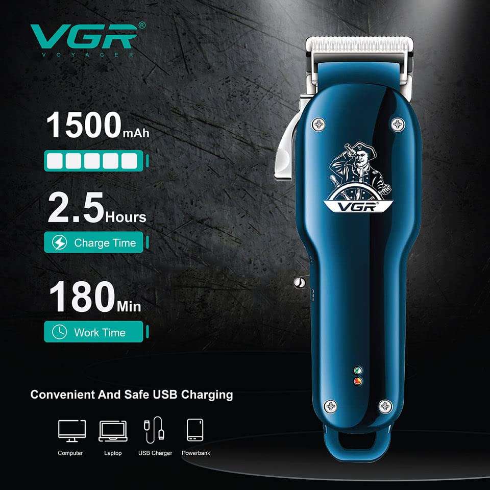 VGR V-679 Professional Salon Series Hair Clipper/Hair Trimmer for Men, 180 min Runtime with 4 Length Settings (Blue) 4