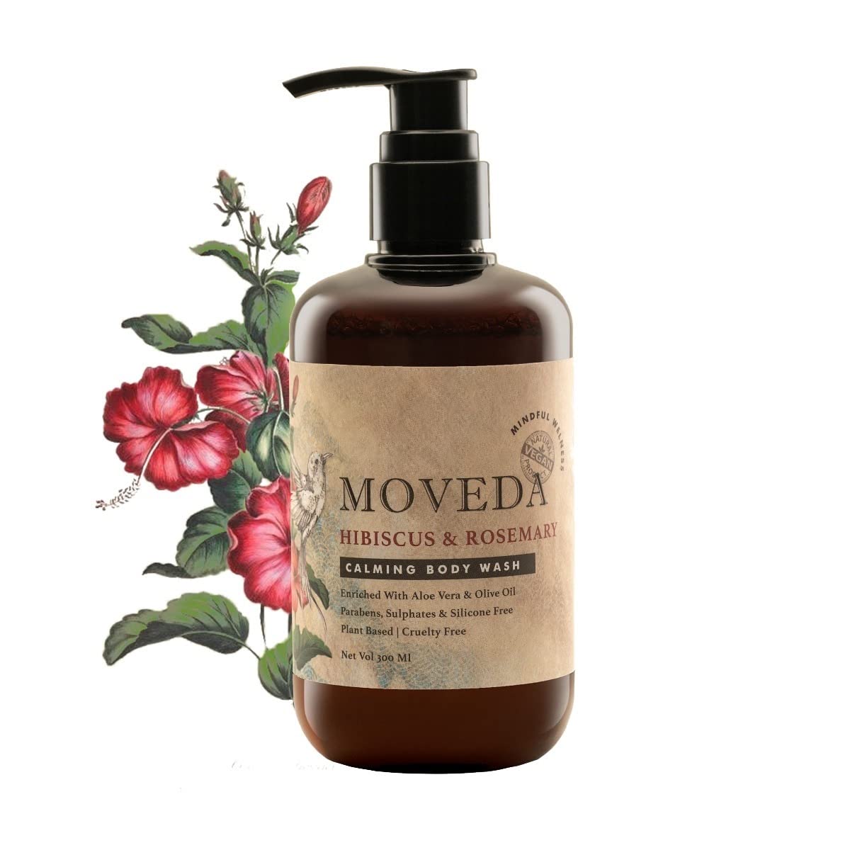 MOVEDA Hibiscus and Rosemary Calming Natural Body Wash || 100% Vegan, No SLS, Parabens & Silicones || 300 ml 1