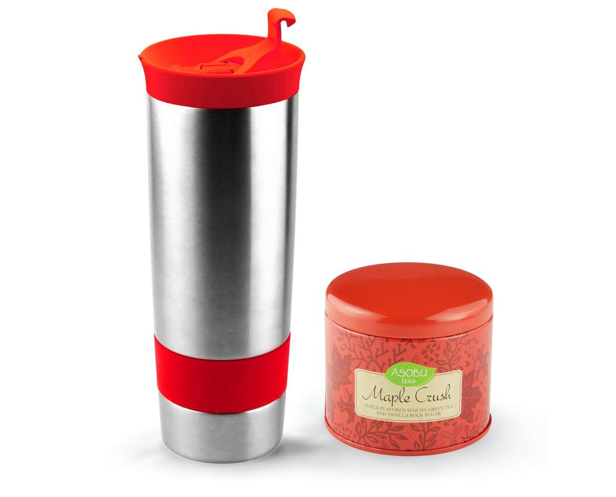 Asobu Hot Press Bottle with Maple Crush Tea, 16-Ounce, Stainless Steel/Red 1