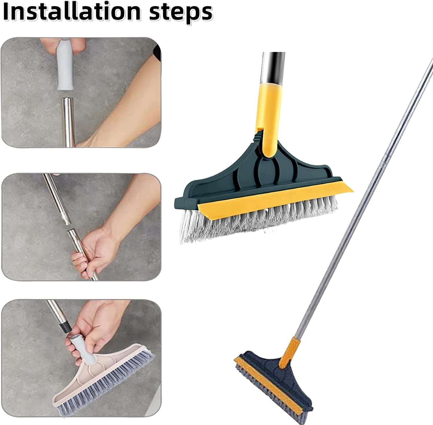 Claiez Bathroom Cleaning Brush with Wiper 2 in 1 Tiles Cleaning Brush Floor Scrub Bathroom Brush with Long Handle 120° Rotate Bathroom Floor Cleaning Brush Home Kitchen Bathroom Cleaning Accessories 6