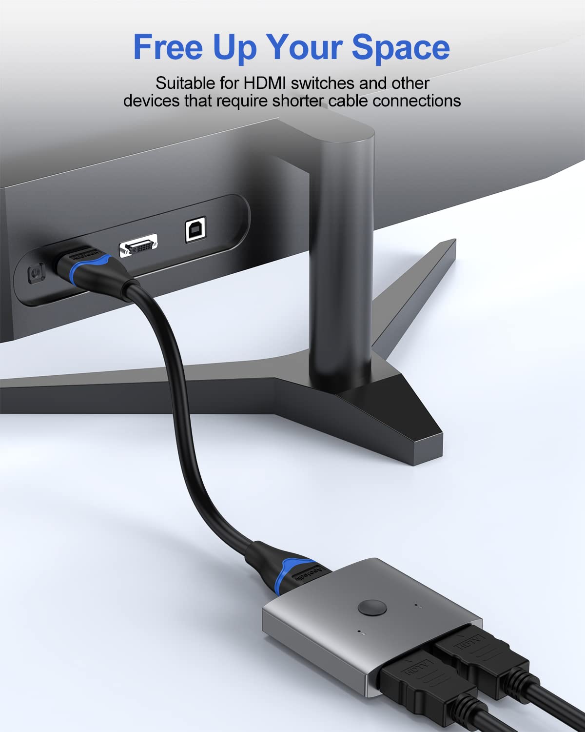 ApoJodly 4K Short HDMI Cable 6 inch + HDMI Switch 2 in 1 Out Bundle, HDMI 2.0 Support 4K@60Hz, 2K@144Hz, 1080P, 18Gbps, HDR, 3D, HDCP 2.2, ARC for HDTV, Switch, PS4/PS5, Xbox, Blu-ray, Monitor 4