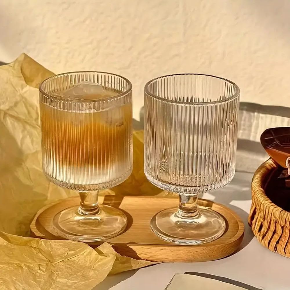 Forestamart Vintage Vertical Striped Wine Glasses Set (210ml), Cocktail Glass, Lead-Free Glasses for Bars, Restaurants, Parties (4) 6