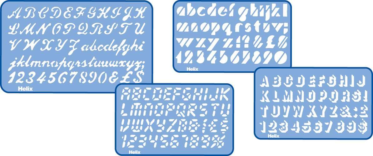 Helix Assorted Font Lettering Guide 4 Piece Set (Script, Digital, Stripe, Shadow) (08500) 1