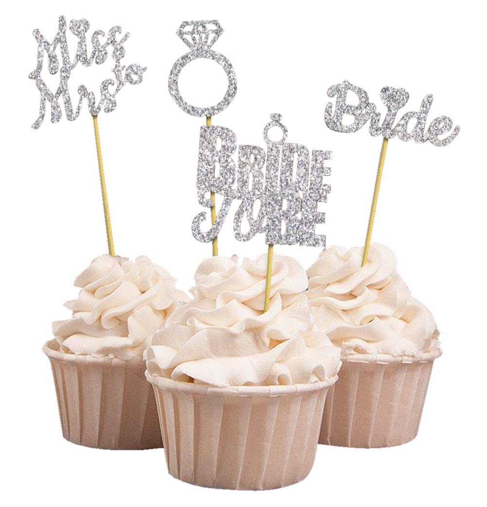 Darling Souvenir, Bride to Be Cupcake Toppers, Bridal Shower Glitter Cupcake Toppers, Miss To Mrs Party Cake Dessert Decorations - Pack Of 20 1
