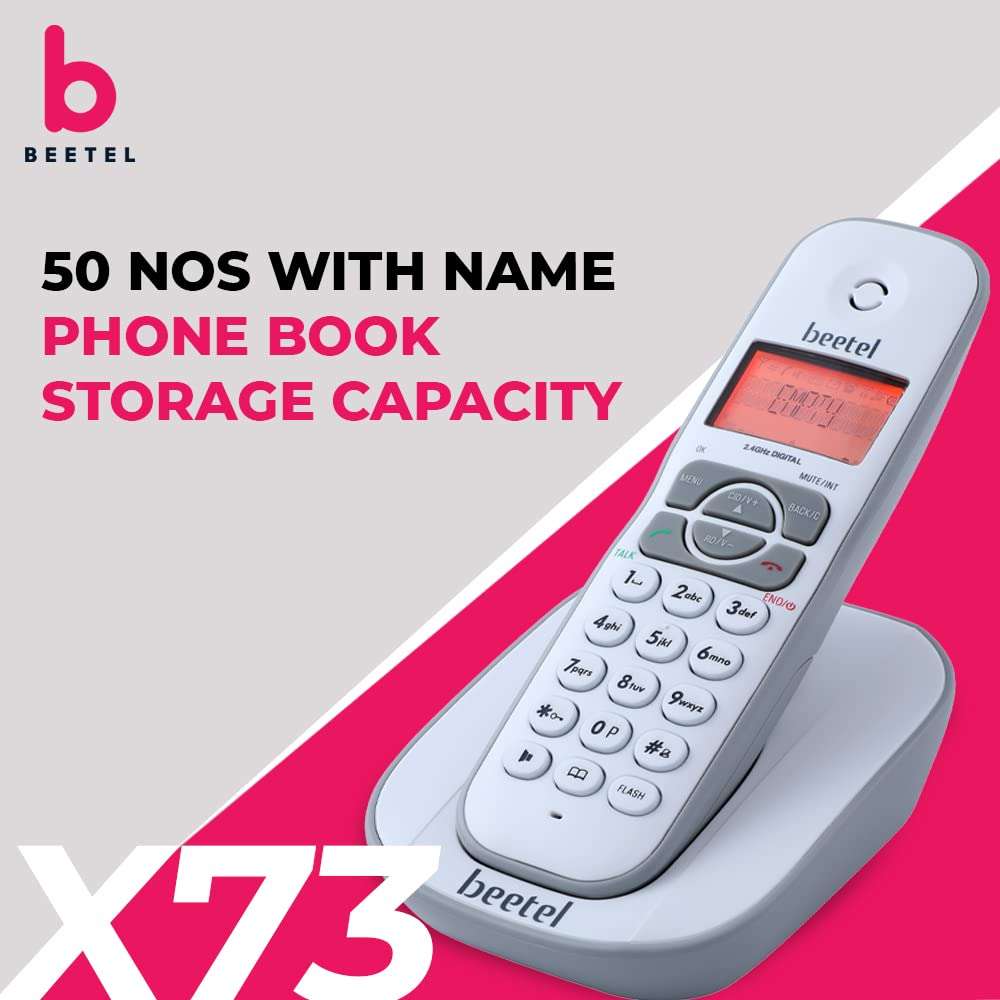 Beetel X73 Cordless 2.4Ghz Landline Phone with Caller ID Display, 2-Way Speaker Phone with Volume Controls, Auto Answer, Alarm Function, Stylish Design (Grey/White)(X73) 6