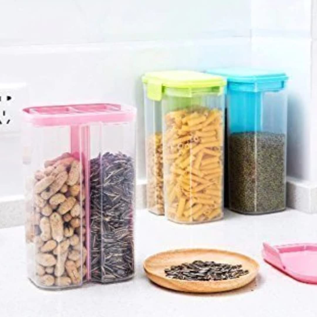 BullBear 2 Section Space Saver Air Tight, PET Transparent Plastic Container for Grocery, Flour, Snacks, Cereal, Grain Kitchen Storage Container(Multi)(Pack Of 1) 6