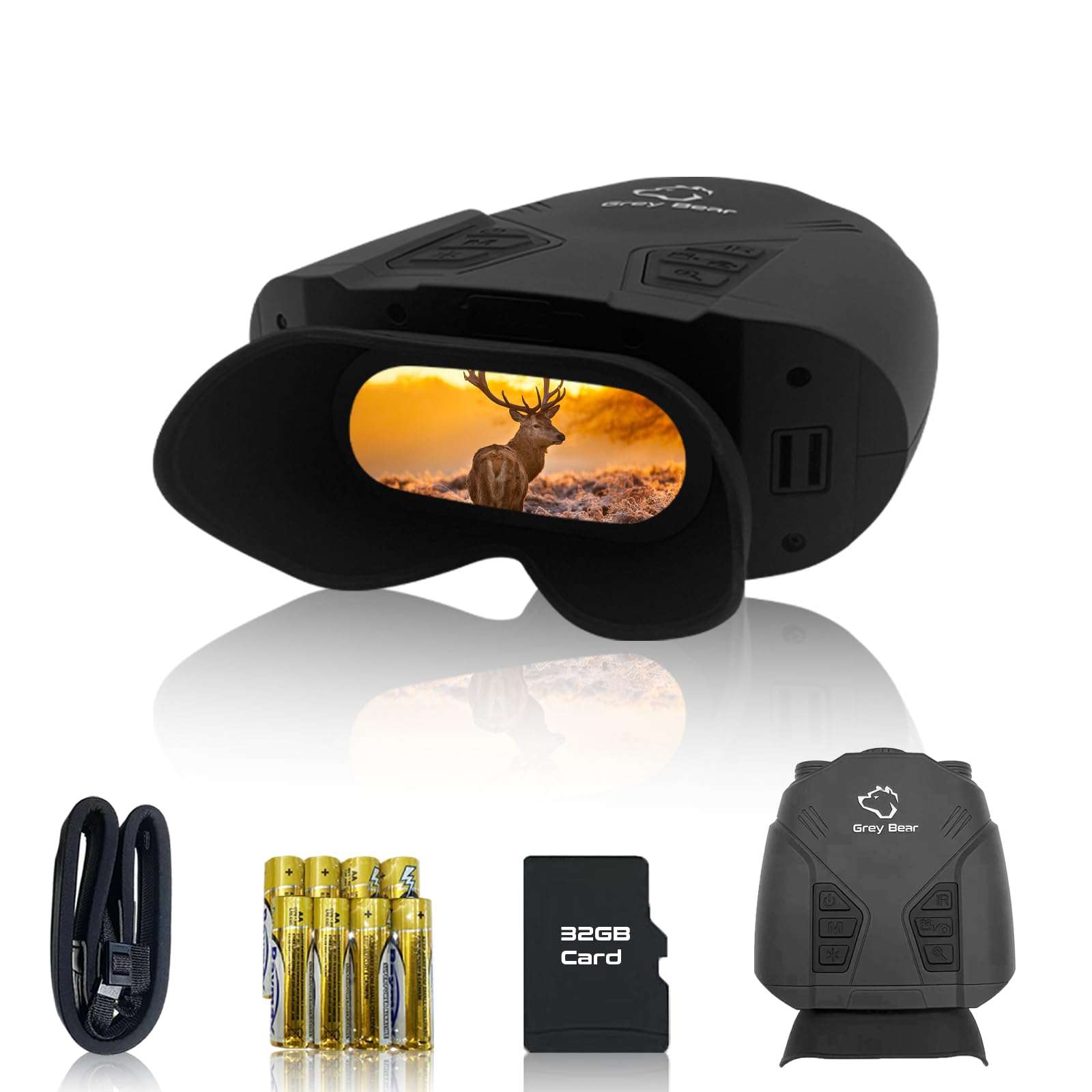 Grey Bear Night Vision Goggles PRO 2, 9X Magnification Infrared Binoculars for Adults, FHD 60FPS Video (REAL*) to Capture Fast Motion, No-Glare IR, 32GB - Hunting, Camping, Hiking, Security (NVB-200F) 1