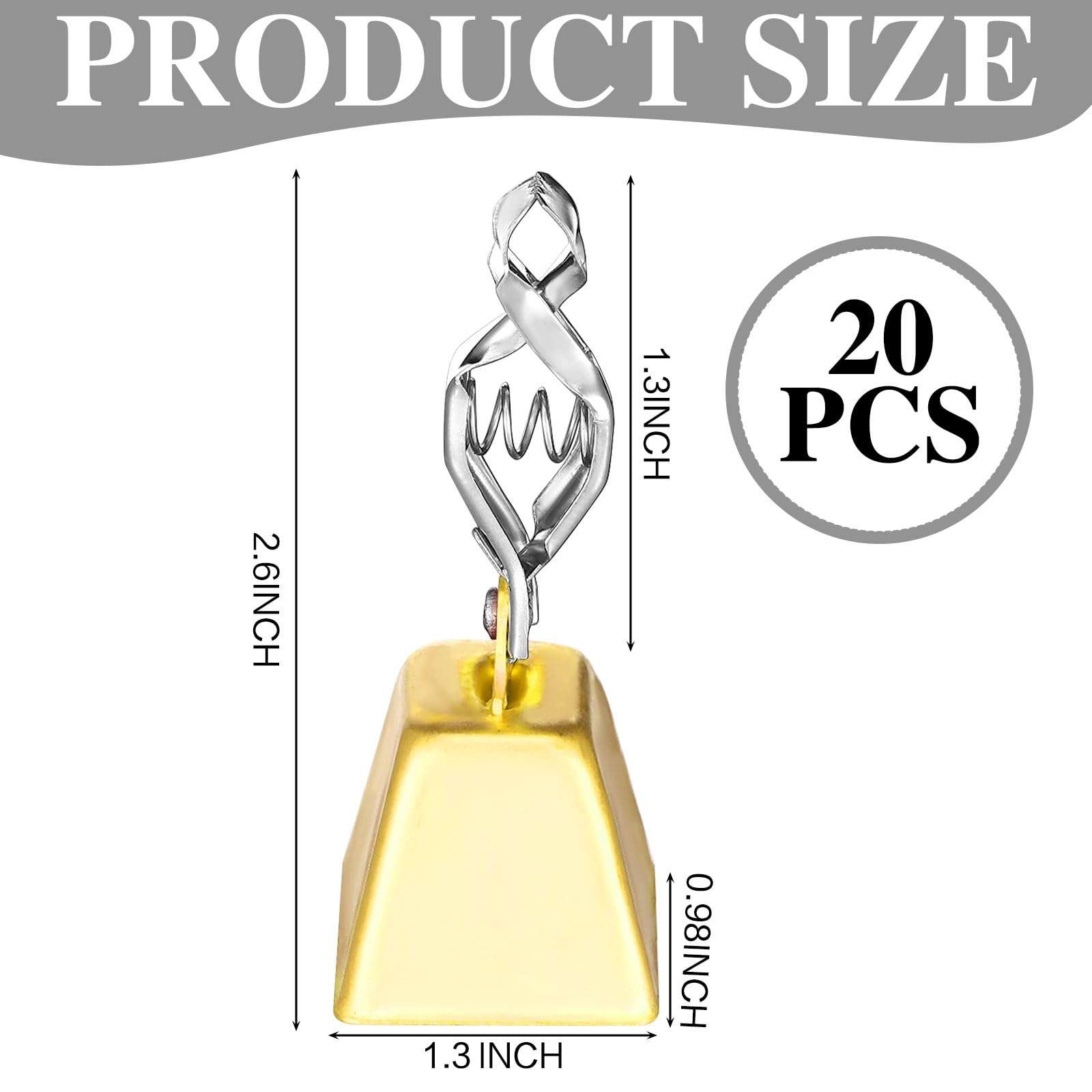 Soulchen 20 Pcs Gold Fishing Bells Fishing Pole Gold Catfish Bells Alert with Clamp Clip on Poles Catfishing Equipment Angling Rings Ice Accessories for Angling Rod Tips 3