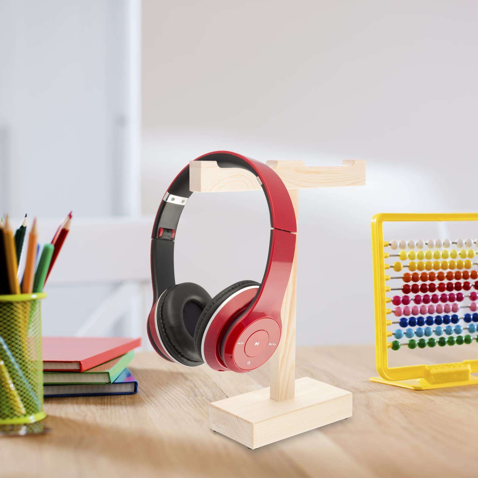 Mobestech Headphone Stand Wooden Headphone Stand Double Gaming Headset Holder Desktop Earphone Hanger Desk Headset Mount Rack for Home and Office Display Headphones Holder 6